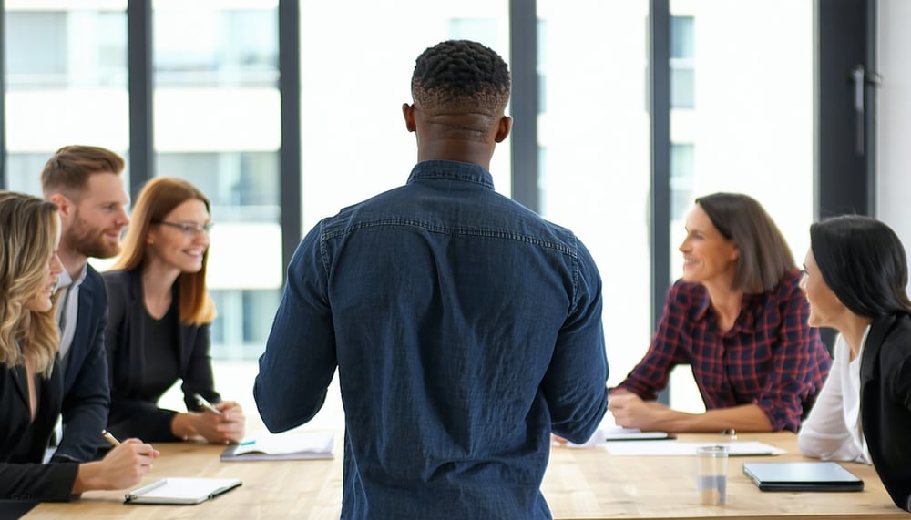 Christian business leader guiding a team with purpose